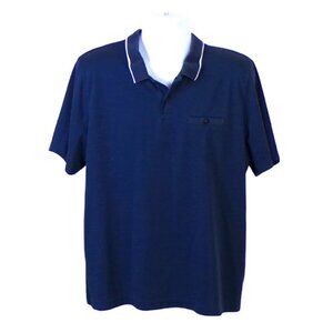 TED BAKER LONDON Galton Tipped Cotton Blend Polo Navy - size 6 (2XL) #519